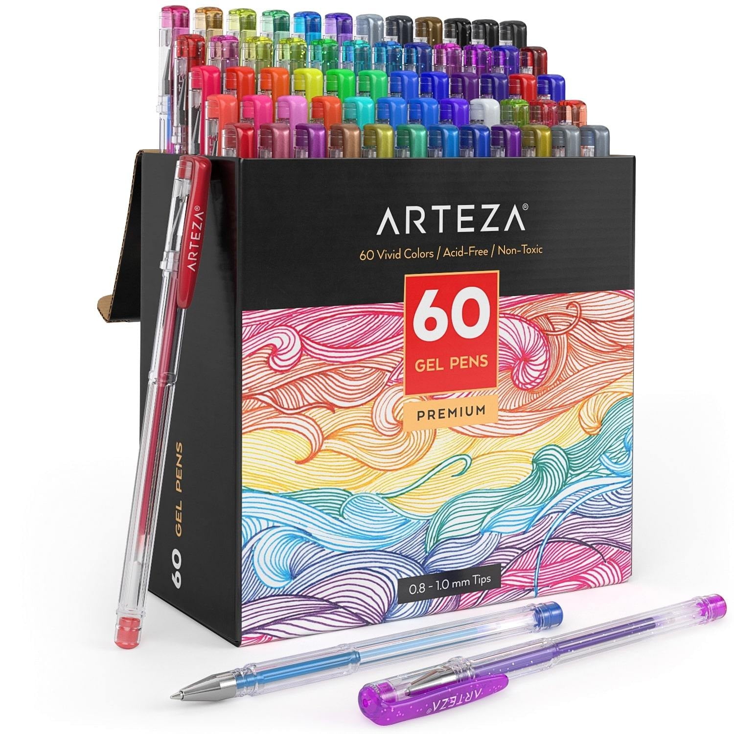 Arteza Gel Ink Colored Pens Set, Assorted Colors - Doodle, Draw, Journal - 60 Pack