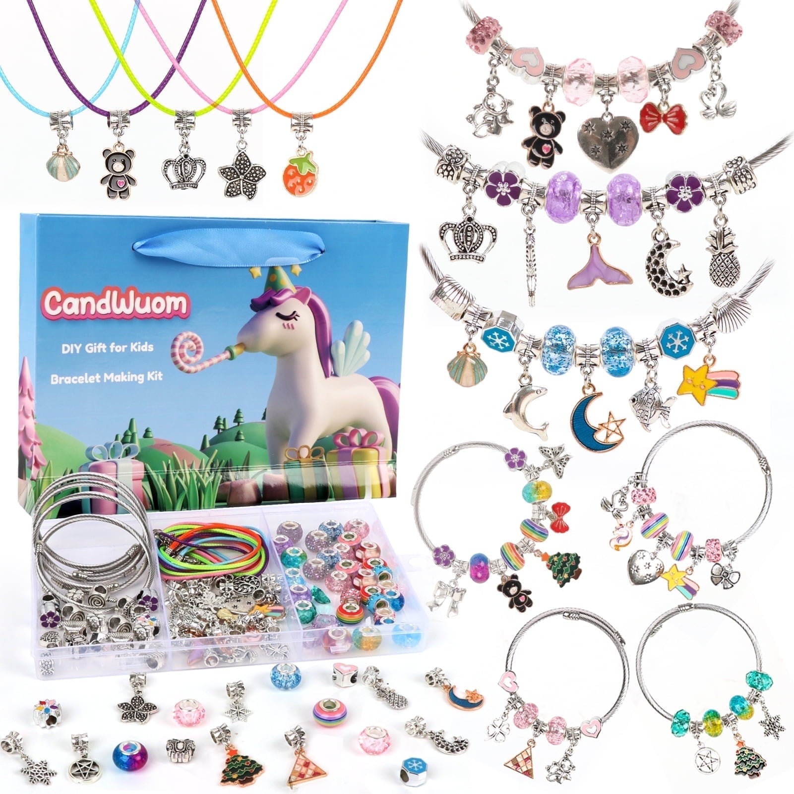 CandWuom Charm Bracelet/Jewelry Making Kits for Kids Girls,Unicorn Birthday Gifts,Arts Crafts Toys for 5 6 7 8 9 12 Years Old Girls