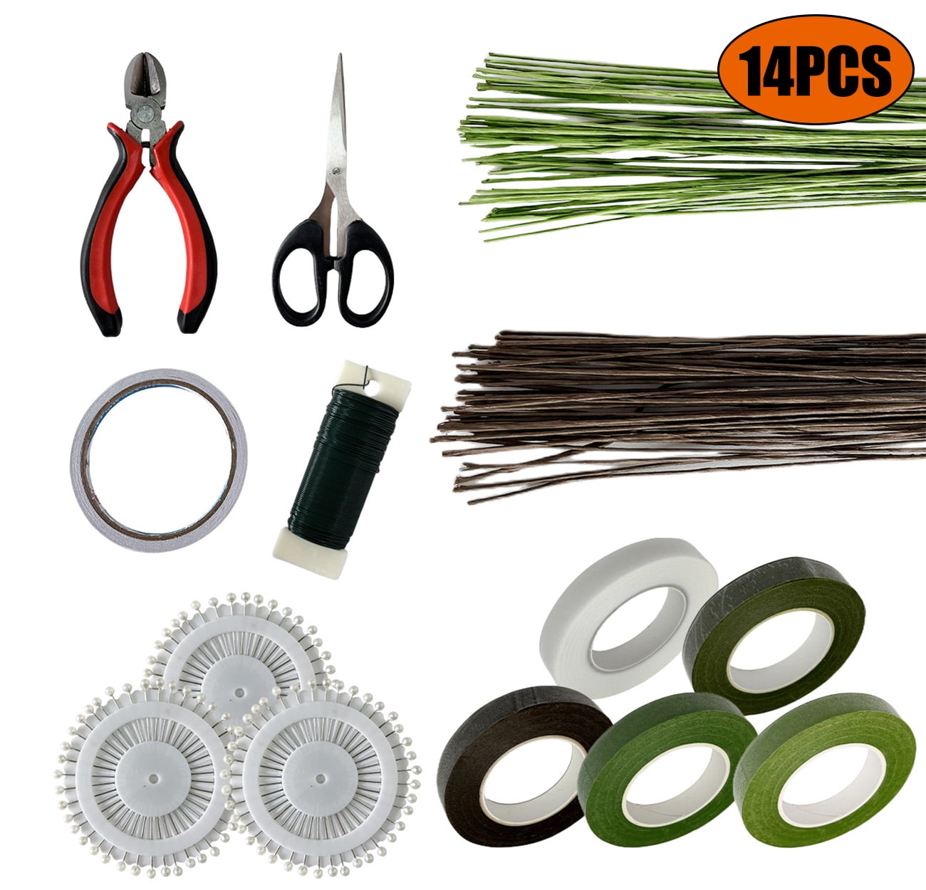Floral Arrangement Kit Tools Floral Wire and Tape Floral Wrapping Supplies for Wedding Bouquet Wreath Flower DIY Craft 14Pcs