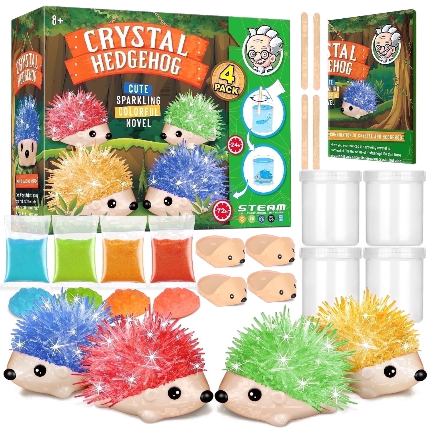 Piano Potato 4-Pack Crystal Growing Kit for Kids - STEM Science Lab to Grow Your Own Hedgehog Crystals - Educational Arts & Crafts Project Gift for Boys & Girls Ages 8-12