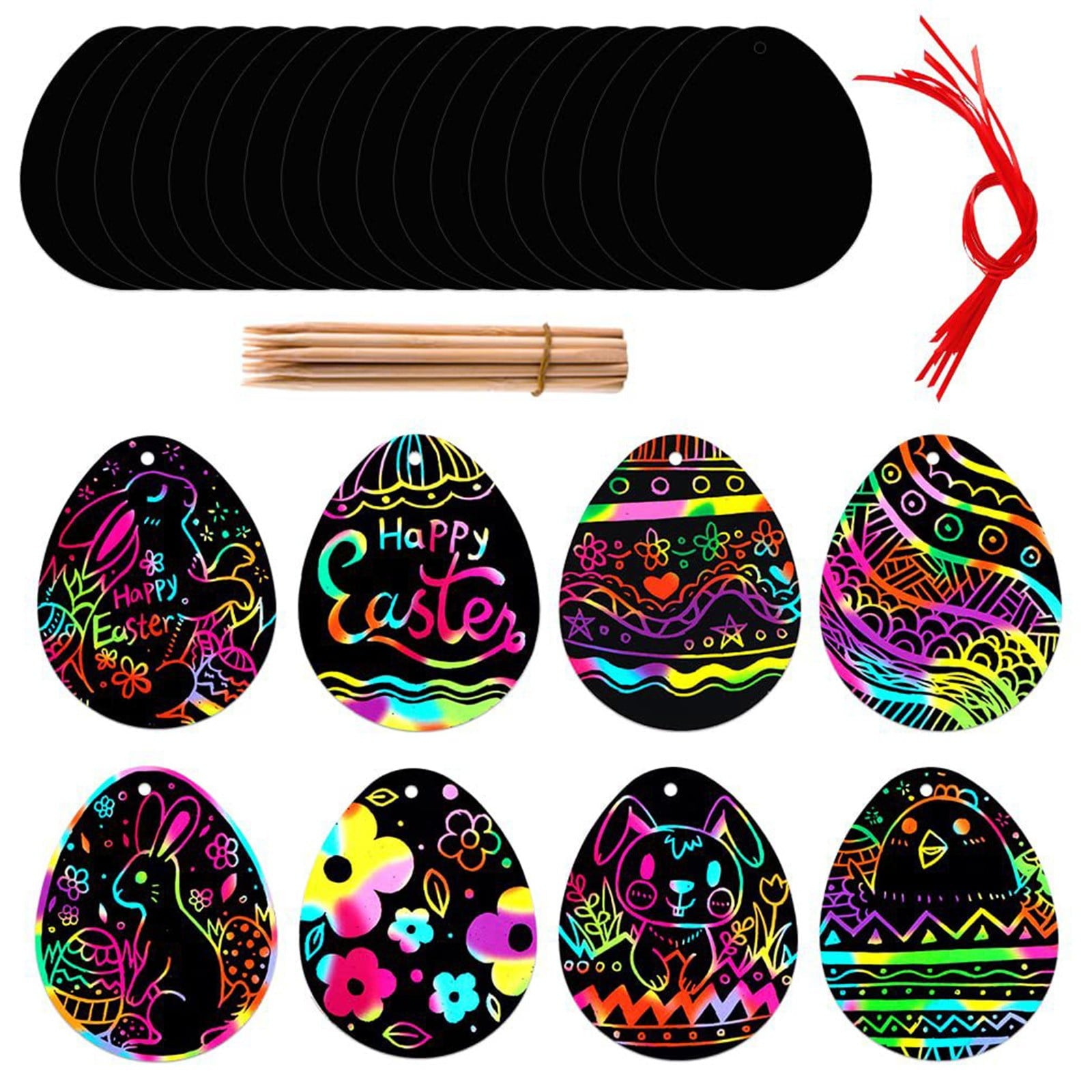 Kabnic 12 Pcs Easter Eggs Scratch Cards for Kids, DIY Magic Rainbow Color Craft Kit, Party Favors, Christian Easter Resurrection Gifts, Sunday School Classroom Decorations