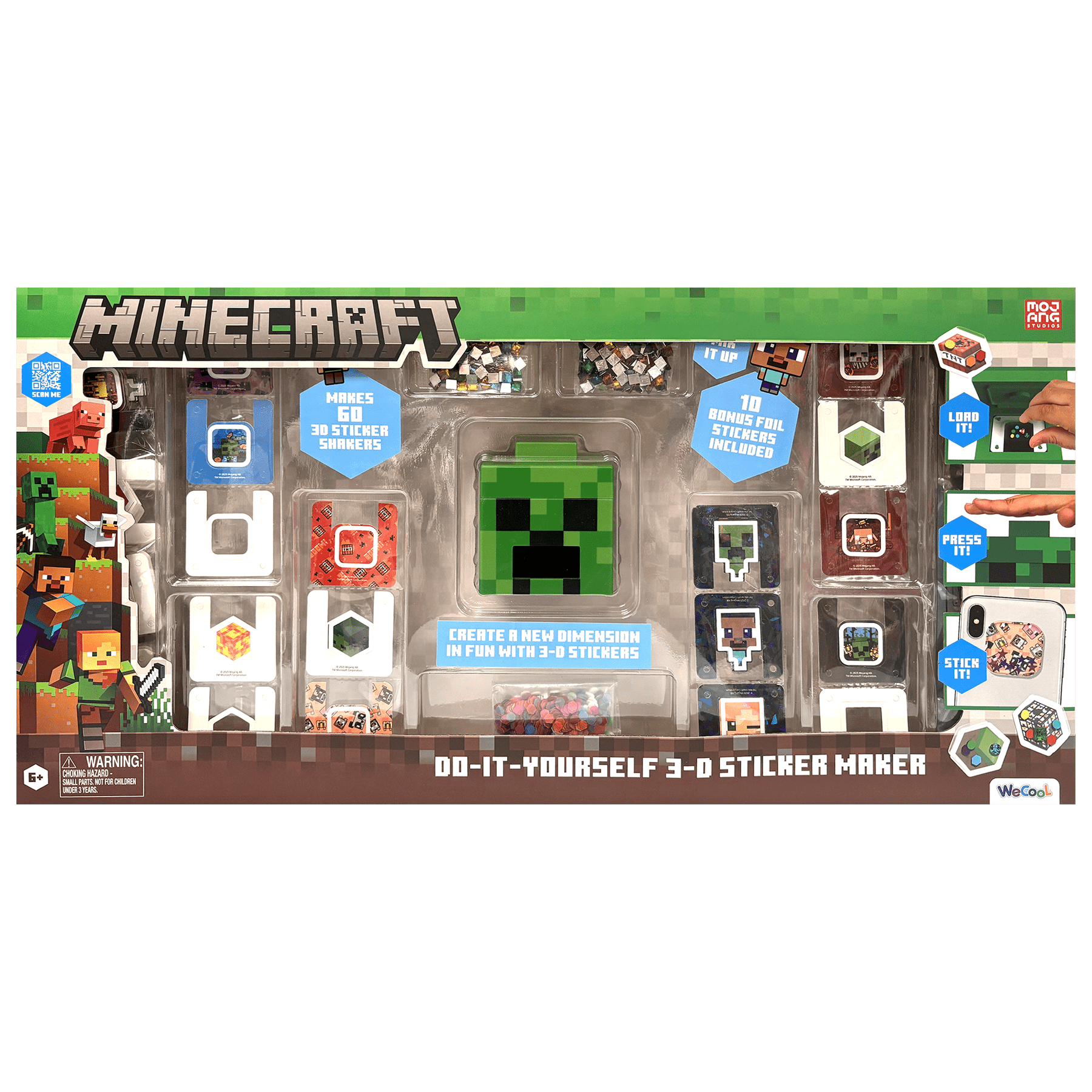 Minecraft 3D Creeper Sticker Maker Craft Kit, DIY Activity Set for Kids, Makes 60 Stickers, Ages 6+