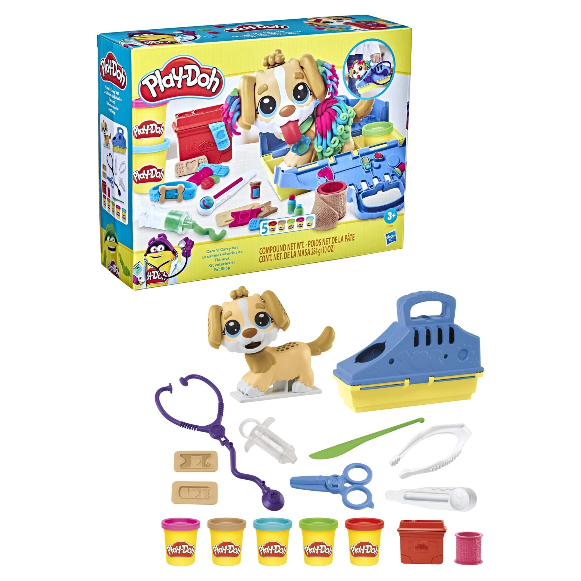 Play-Doh Care 'N Carry Vet Play Doughs Playset with Toy Dog, 10 Tools, 5 Colors, 2 oz, Ages 3+