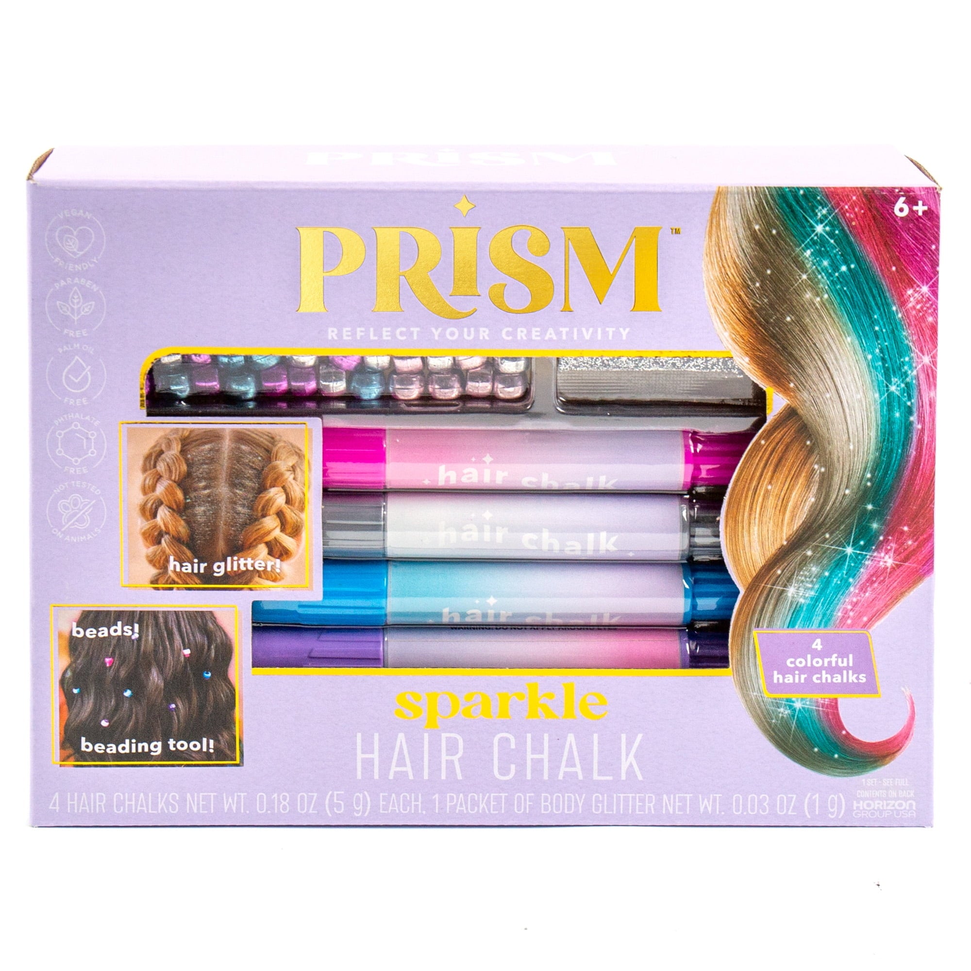 Prism Multicolor Sparkle Hair Chalk, 16-Piece Set, Boys and Girls, Tween, Ages 6+